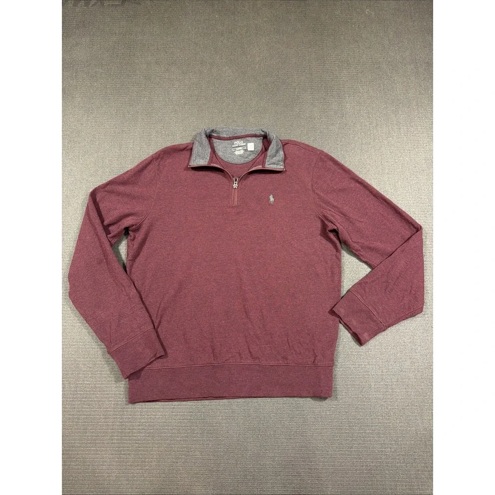 Polo Ralph Lauren Mens Quarter Zip Pullover in Red Heather Size Medium